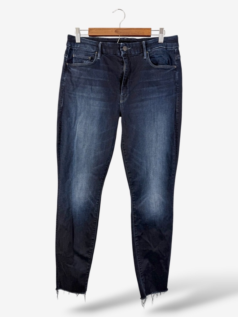 Mother High Waisted Looker Ankle Fray Jeans Size 31 Last Call Dark Wash Denim